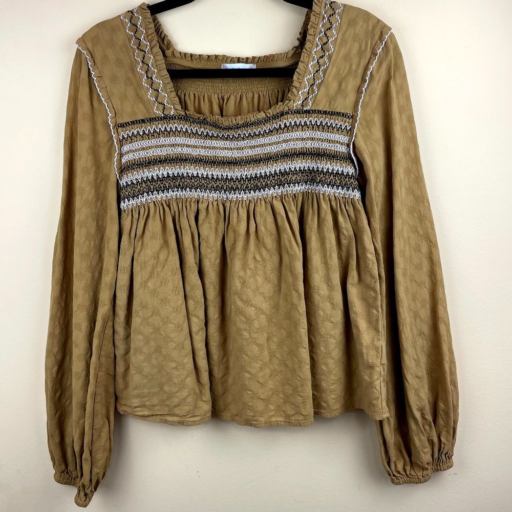 Altar'd State Mustard Yellow Boho Baby Doll Blouse